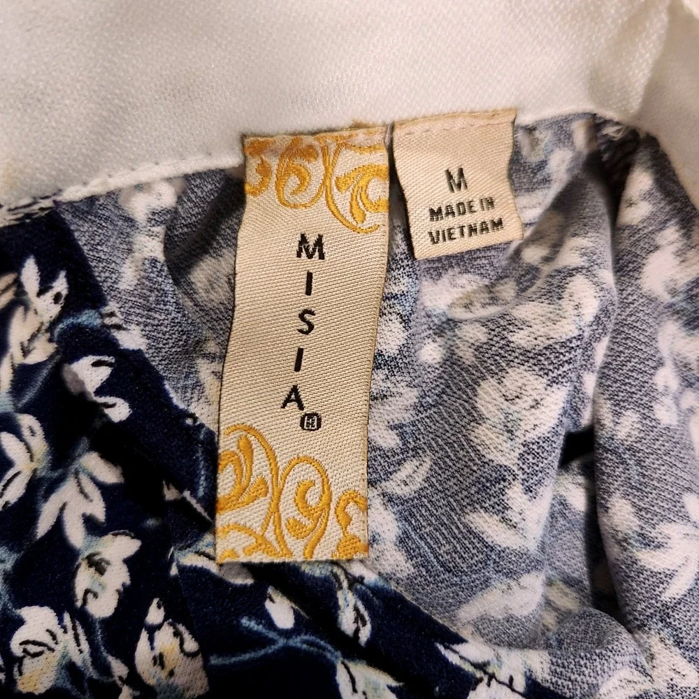 Cottagecore Floral Dress Misia  Vintage Style Preppy Short Sleeve Stretch Navy M